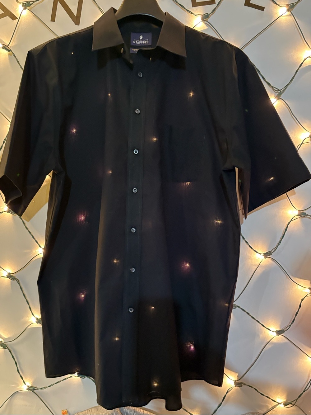 Stafford Men's Black Short-Sleeve Button-Down Shirt #1912